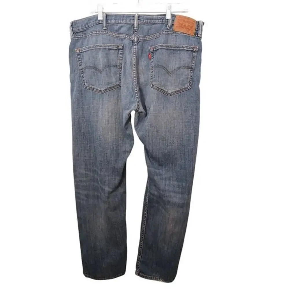 Levi's Jeans 505 Mens 38x32 Blue RARE YELLOW THREAD & SALVAGE Baggy Rave Vintage